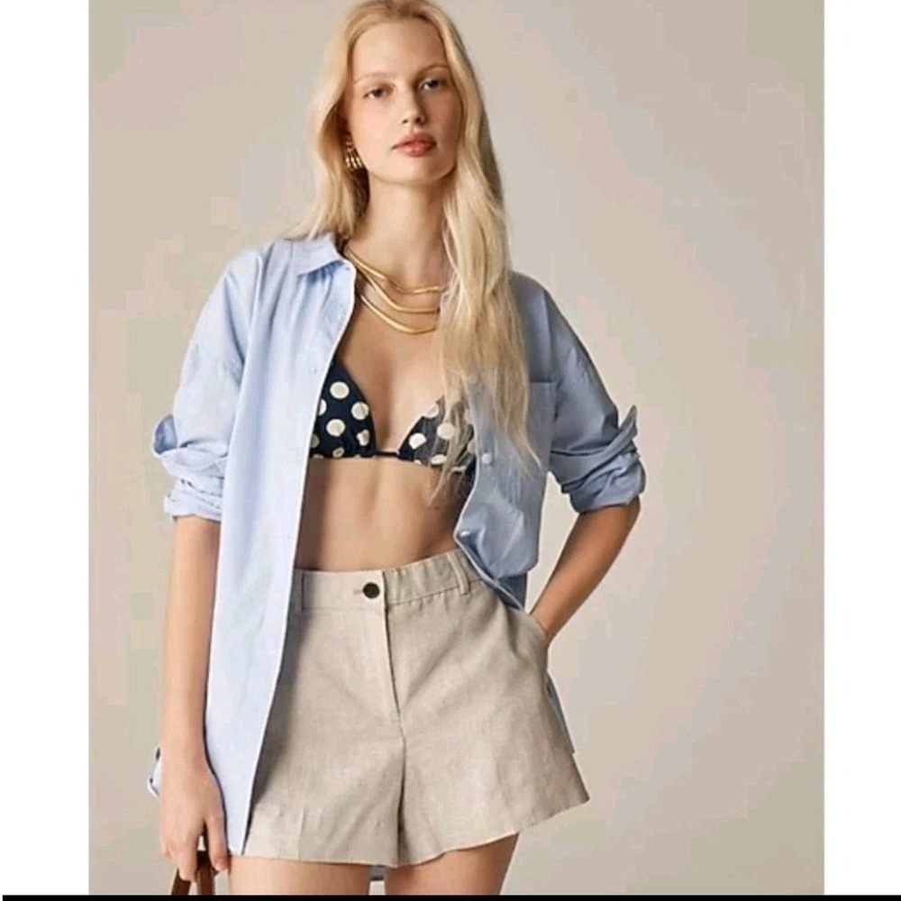 J. Crew Women Beige 100% Linen Pull-On Shorts Elastic Back CH874 Size Small